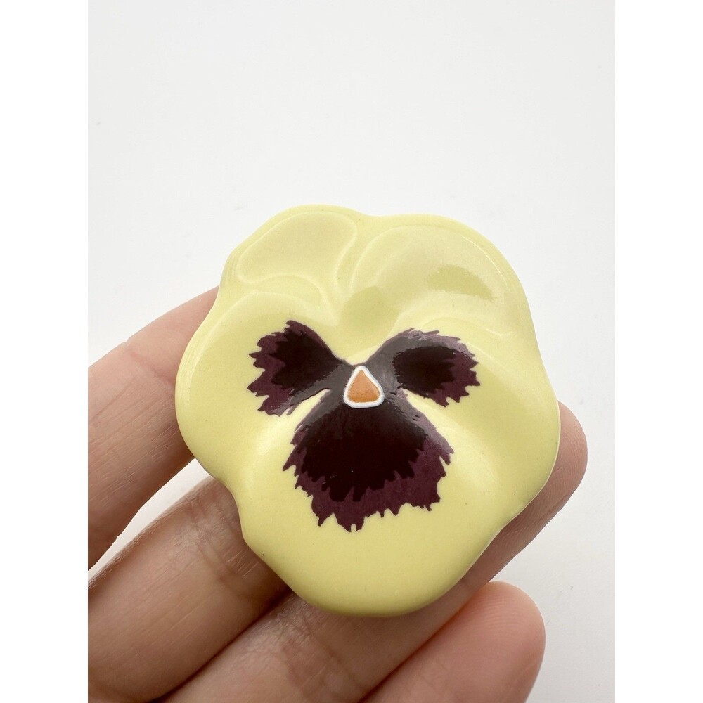 Vintage Signed AVON Pin/Brooch 1981 Yellow/Purple Ceramic PANSY Flower